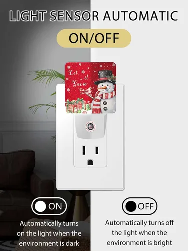 Miniatura 2 de Luces nocturnas de Navidad que se enchufan a la pared, luz nocturna roja con enchufe de muñeco de nieve y pájaro con sensor de luz del atardecer al