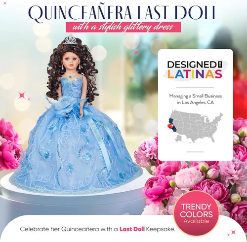 Miniatura 2 de KINNEX COLLECTIONS SINCE 1997 Muñeca de porcelana de 18 pulgadas de paraguas de quinceañera (Quince Años) KK18725-4 (Azul bebé)