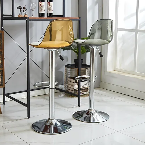 Miniatura 6 de NaKeah Taburetes de bar de acrílico con respaldo medio, taburetes de bar giratorios ajustables transparentes, sillas de bar de altura de mostrador