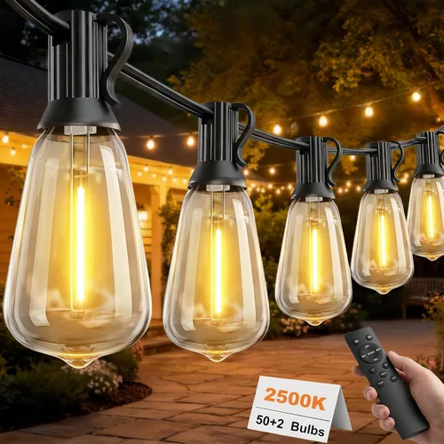 Miniatura 11 de Guirnalda de luces para exteriores de 25 pies, luces impermeables para patio con bombillas Edison ST38 vintage inastillables, luces colgantes