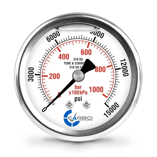 Miniatura 7 de Medidor de presión relleno de líquido de 300 PSI, dial de 2.5 pulgadas, montaje trasero 1/4 NPT, estuche 316 SS, 316 piezas mojadas SS, PSI/barra