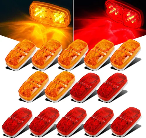 Partsam 14 marcadores LED para remolque, luz doble Bullseye 10 diodos, luz roja clara/ámbar, [aprobado por DOT] 4 x 2 ojo de tigre/doble burbuja 12