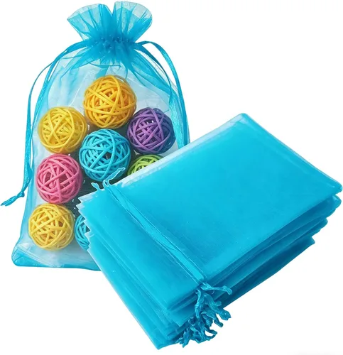 Juego de 50 bolsas de organza de regalo con cordón azul aguamarina de 4 x 6 pulgadas para baby shower, Navidad, boda, recuerdos de fiesta, despedida