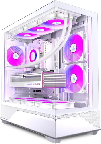 Miniatura 11 de ATX - Carcasa para PC con 7 ventiladores PWM ARGB preinstalados, carcasa de computadora de torre media con vidrio templado dual de visión completa