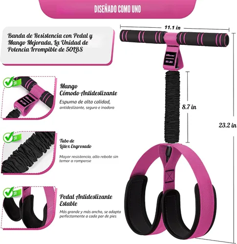 Miniatura 7 de HOXWC Banda de resistencia de pedal multifunción mejorada con asa, bandas de resistencia gruesas de 50 libras para núcleo/ABS, brazo, cintura