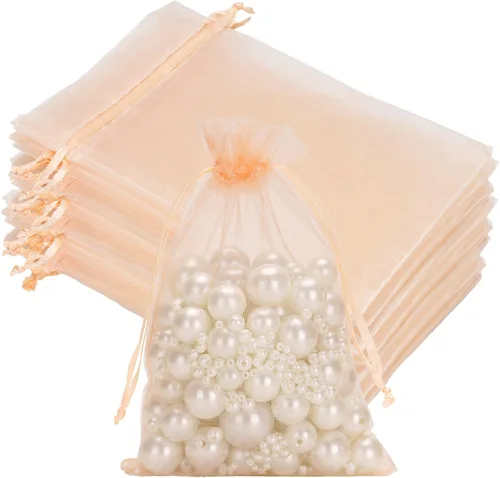 Miniatura 17 de Joycraft 50 bolsas de organza, bolsas de tul transpirables doradas de 4 x 6 pulgadas con cordón, bolsa de malla transparente para recuerdos de boda