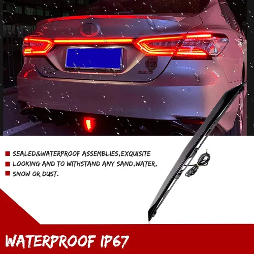 Miniatura 3 de Lente ahumada Lámpara de señal de giro secuencial dinámica LED DRL Luz de freno trasera trasera Barra de maletero compatible con Toyota Camry 2018