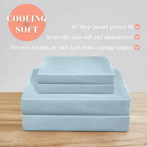 Miniatura 4 de Elegant Comfort Lujoso juego de sábanas de satén sedoso de 4 piezas, agradable para la piel y el cabello, resistente a las arrugas, la decoloración