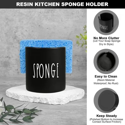 Miniatura 5 de Dispensador de jabón para platos para cocina, dispensador de jabón de platos de vidrio con soporte para esponja, juego de dispensador negro