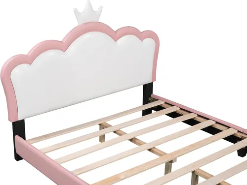 Miniatura 4 de Bellemave Cama de princesa de tamaño matrimonial con cabecera corona, plataforma tapizada de poliuretano para niños y niñas, no necesita somier