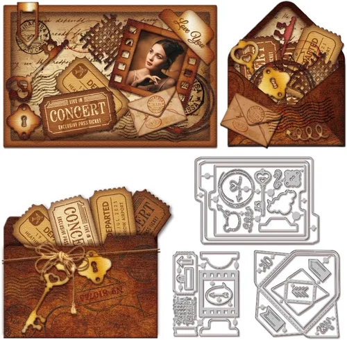 Miniatura 10 de GLOBLELAND Troqueles de corte de fondo de sello postal para hacer tarjetas, boletos, corte de borde, troqueles para bricolaje, álbumes de recortes
