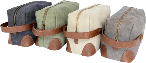 Miniatura 4 de Vetelli Bolsas de aseo de lona vintage, viaje con estilo, kits de lona impermeable Dopp, duraderas (Marco), Beige, Neceser