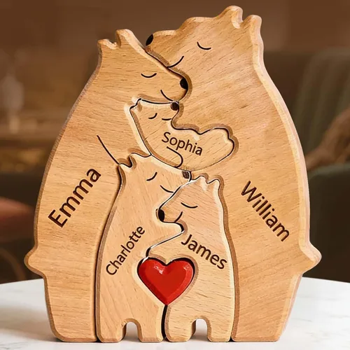 Rompecabezas de oso de madera personalizado con apellidos de 1 a 8 familiares, escultura personalizada con nombre de familia, ideal para Navidad,