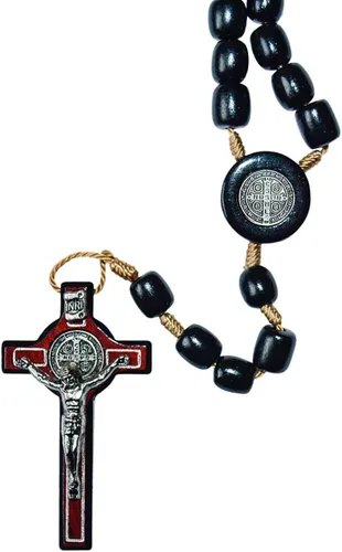 Miniatura 2 de Catholica Shop Collar de cruz de plata con cuentas de madera Rosario I Religious Wear Saint Benedict I Collar de cruz negra para hombres y mujeres I