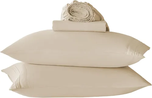 Yibeizi Juego de sábanas beige tamaño Queen, estilo hotel de lujo, juego de sábanas bajeras de bolsillo extra profundo, sábanas de microfibra y