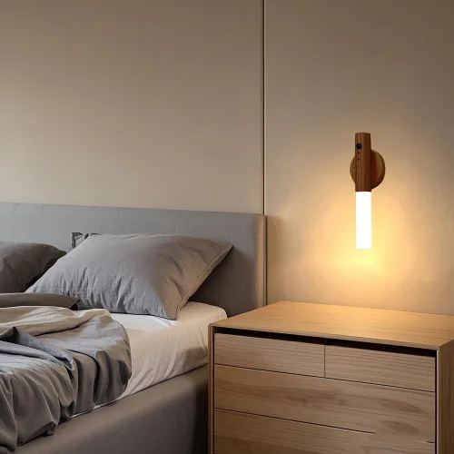 Miniatura 4 de LANDGOO Luz nocturna con sensor de movimiento RGB y control táctil, aplique de pared de madera recargable USB-C Luz de baño/dormitorio