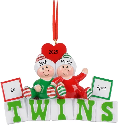 Adorno 3D de la primera Navidad de los gemelos 2025 – Adorno personalizado de la primera Navidad del bebé 2025 para árbol de Navidad, adornos de