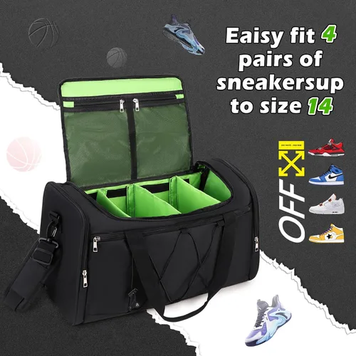 Miniatura 3 de Bolsa de lona para tenis para viajes, NEGRO-VERDE, Viajes