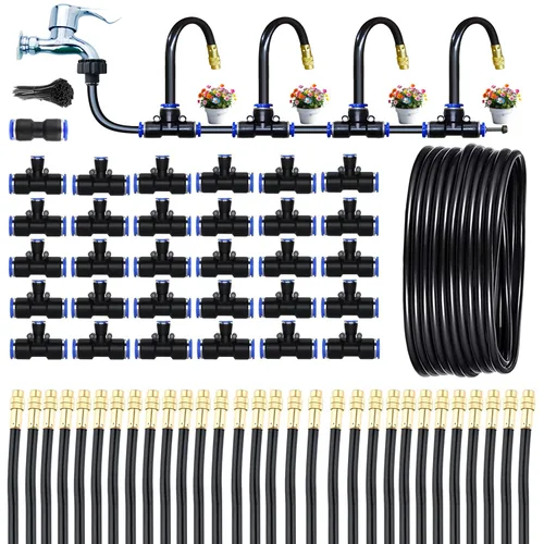 Miniatura 8 de Kit de riego por goteo de 49.21 pies para invernadero, sistema de riego automático ajustable en 360°, 15 boquillas de rociado de latón, manguera