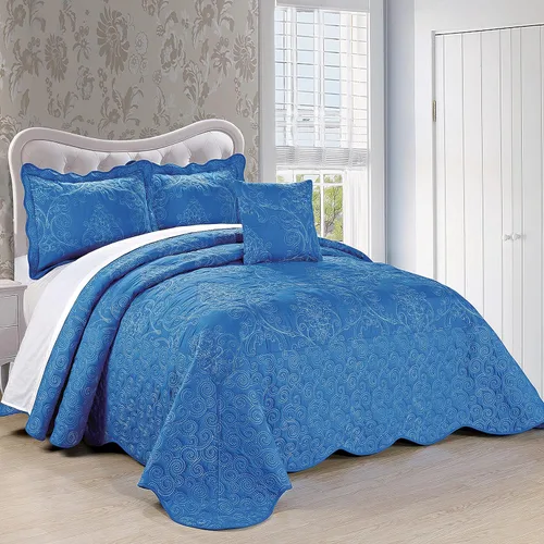 Miniatura 13 de Home Soft Things Juego de colcha de damasco de 4 piezas, edredón reversible con borde festoneado, juego de ropa de cama prelavado, patrón floral