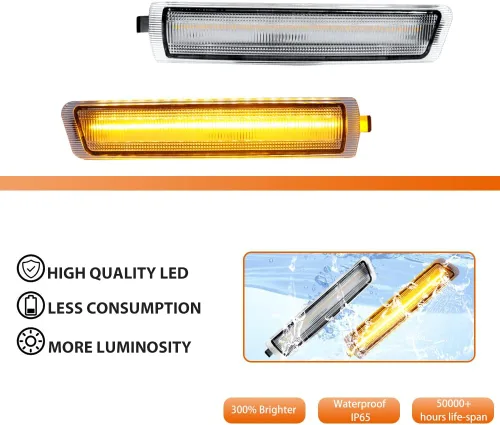 Miniatura 2 de ADIIL Lente transparente ámbar Full LED delantero Fender Side Marker Light Conjunto de lámpara de señal de giro compatible con BMW Z3 M Coupe Lente
