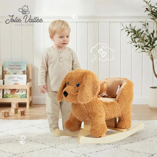 Miniatura 3 de Caballo mecedor para bebé, caniche de madera para niños pequeños de 1 año de edad, lindo perro de peluche de juguete mecedora para bebés, niños