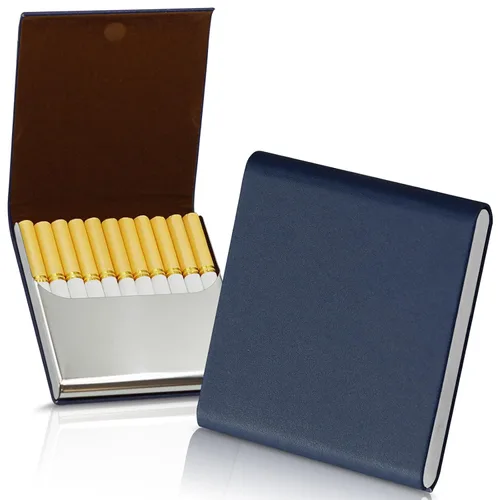 Miniatura 9 de Caja de cigarrillos de cuero delgada portátil para sostener 10 cigarrillos de tamaño regular - Caja de cigarrillos de cuero de acero inoxidable