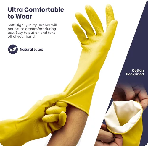 Miniatura 3 de Guantes para lavar platos, guantes de goma, guantes de cocina amarillos, guantes largos para protección de manos y trabajo