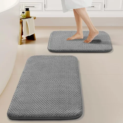 H.VERSAILTEX Juego de alfombras y tapetes de baño, 2 piezas absorbentes de espuma viscoelástica, antideslizantes, suaves y peludas para baño, Gris