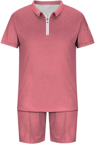 Miniatura 3 de Conjunto de 2 piezas de lino para hombre, conjunto corto de 2 piezas, conjunto de chándal de verano de manga corta con cremallera