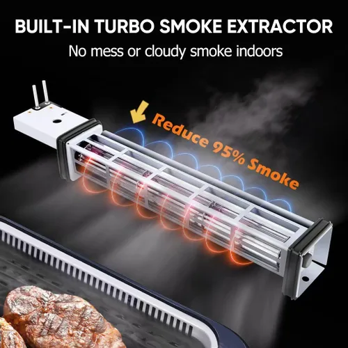 Miniatura 4 de Parrilla eléctrica para interiores CUSIMAX, parrilla coreana sin humo portátil con tecnología de extractor de humo turbo, placa extraíble y Azul