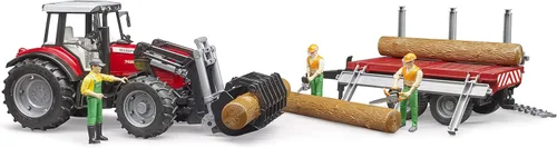 Miniatura 6 de bruder 02046 Massey Ferguson 7480 con cargador frontal y remolque de madera