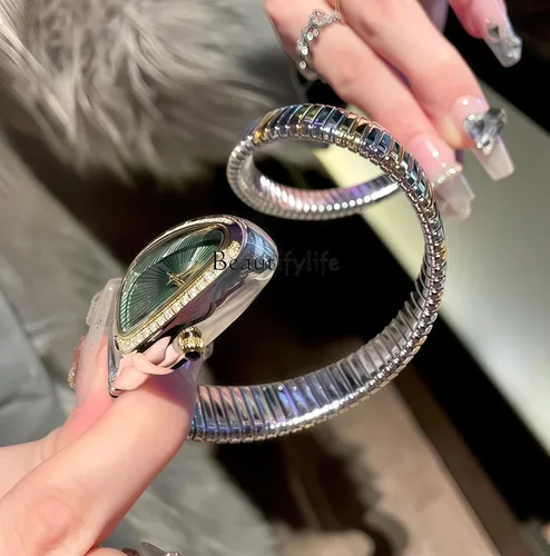 Miniatura 6 de MASTOP Reloj de cara de serpiente para mujer, con forma de serpiente, relojes para mujer, relojes impermeables de acero delicado para mujer, relojes