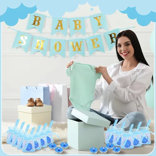 Miniatura 3 de Ctosree 100 juegos de regalos de baby shower para invitados, 100 velas de baby shower, 100 etiquetas de agradecimiento, 100 bolsas de regalo
