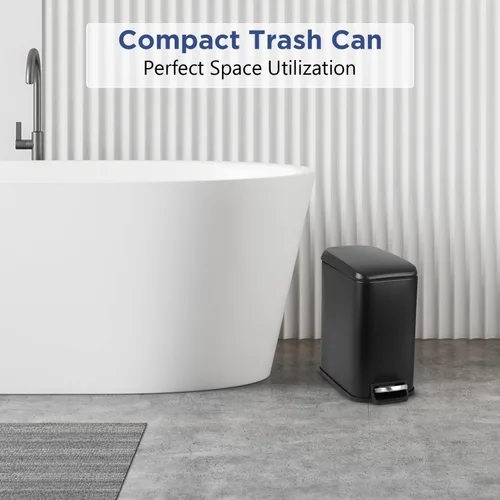 Miniatura 4 de BestOffice Cubo de Basura Delgado con Tapa, 1.3 Galones, Pedal de Paso, Cubo de Basura Pequeño, Negro, Cubo de Acero Inoxidable para Baño