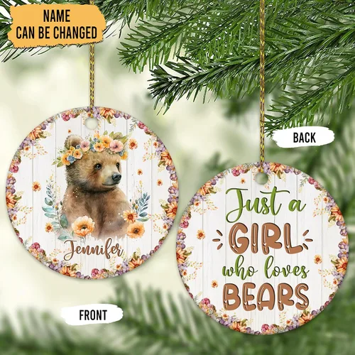 Miniatura 2 de Hyturtle Adorno de Navidad personalizado para los amantes de los osos, adorno de cerámica con nombre personalizado de Just A Girl Who Loves Bears