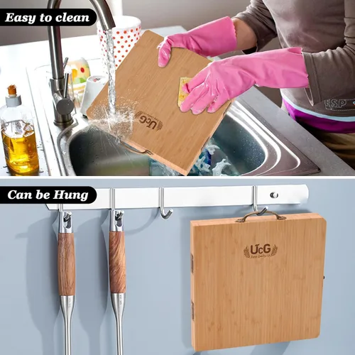 Miniatura 8 de UTCG Regalos de Tabla de Charcutería para Mujeres: Tabla de Queso Plegable de Bambú con Juego de Cuchillos - Regalo Único de Intercambio de Regalos