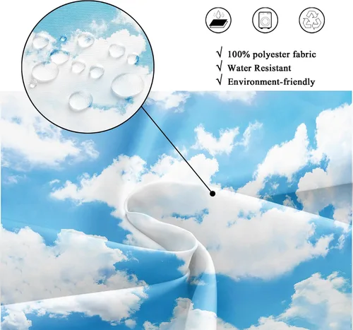 Miniatura 7 de Riyidecor Cortina de ducha con diseño de nube blanca y cielo azul, paisaje natural, tela impermeable de 72 x 72 pulgadas, decoración de bañera