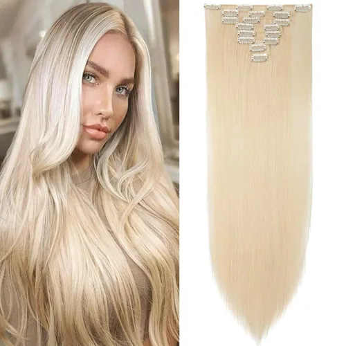 Miniatura 14 de S-noilite Extensiones de cabello sintético largo y lacio con clip de 23 a 26 pulgadas, 8 unidades, 18 clips, para mujeres, entrega de 2 a 5 días