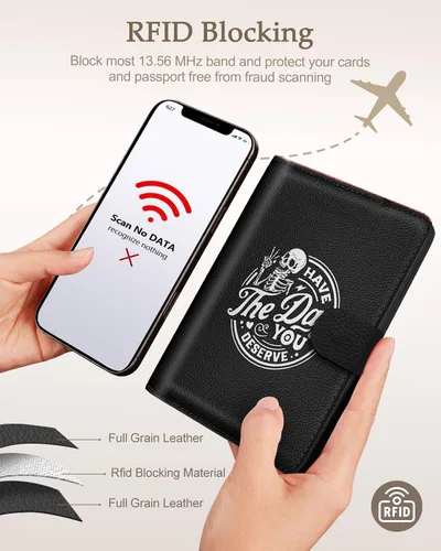 Miniatura 5 de Slohif Funda para pasaporte para viajes, para mujeres y hombres, bloqueo RFID, protector de pasaporte para tarjetas de tarjeta de embarque, Negro