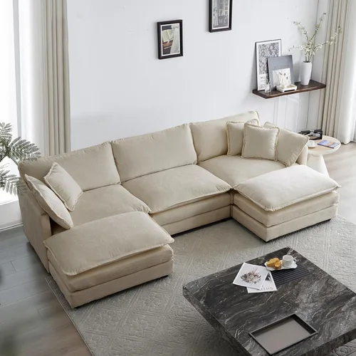 Miniatura 26 de KIVENJAJA - Sofá modular en forma de U extragrande tipo nube, chenilla moderna de 4 plazas con asiento profundo para sala de estar y oficina, con 2