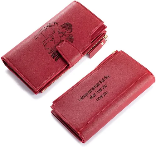 Miniatura 22 de Loveje - Billeteras personalizadas para mujer, de piel sintética, con grabadas fotográficas, triple pliegue, tarjeta de crédito, cartera larga