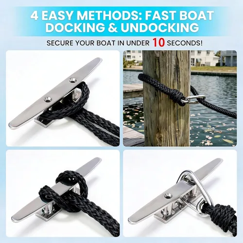 Miniatura 6 de Obcursco Líneas de muelle elásticas para barco, cuerda de amarre con clips de acero inoxidable 316, accesorios para moto acuática, PWC, SeaDoo