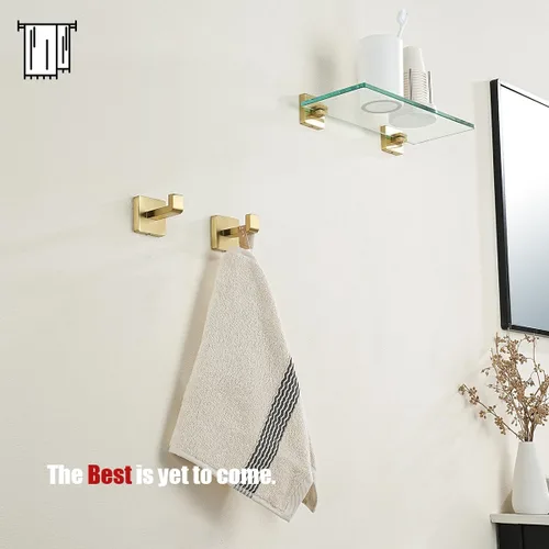 Miniatura 3 de JQK TH250-BG-P2 - Gancho para toallas de baño, para cocina, garaje, acero inoxidable 304, grosor de 0.031 in, 2 unidades, oro cepillado, TH250-BG-P2