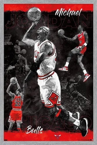 Miniatura 16 de Trends International Michael Jordan - Póster de pared de bosquejo, 14.725 x 22.375 pulgadas, versión enmarcada de madera de granero
