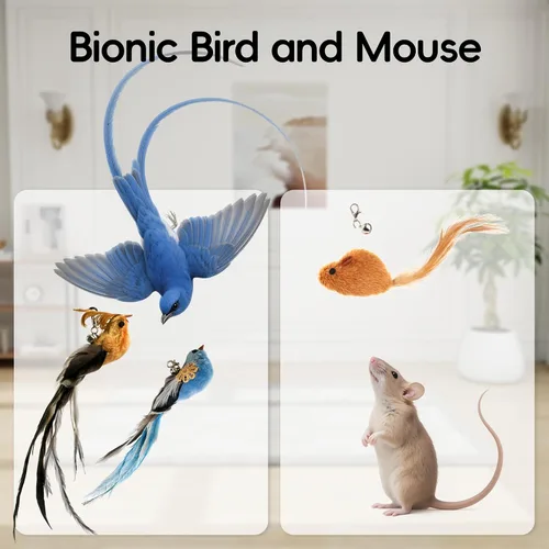 Miniatura 2 de Juego de juguetes interactivos de simulación de plumas de gato, varita retráctil para gatos, base de ventosas, incluye 7 piezas desmontables