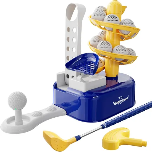Juego de golf para niños pequeños de EagleStone con lanzador de pedal, juguete de golf para niños de 3 a 8 años, incluye palo de golf ajustable, 15