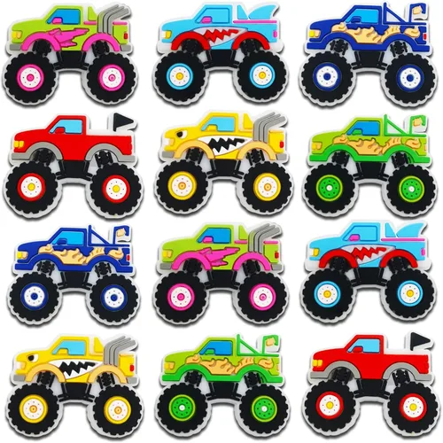 Colgantes de decoración de zapatos de camión monstruo para decoración de sandalias zueco de camionetas, dijes de auto de carreras para niños,