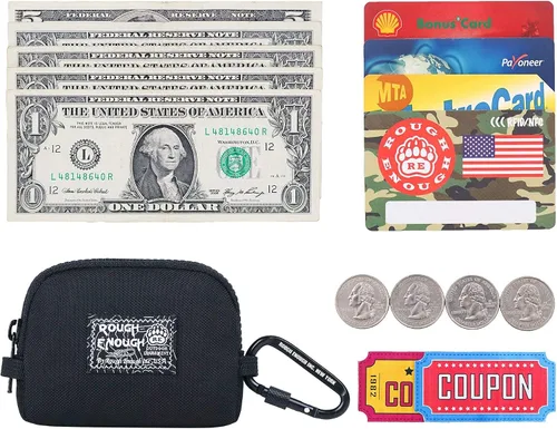Miniatura 8 de Rough Enough - Monedero pequeño para hombres, monedero de cambio, llavero para mujeres y niños con cordón en Cordura negra, Negro