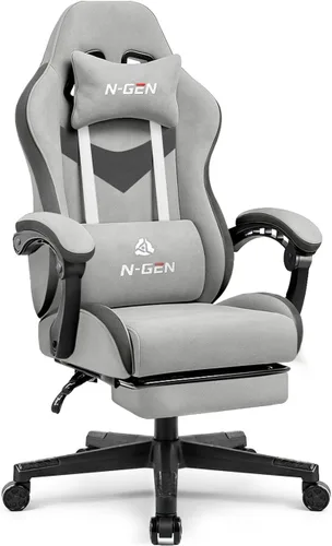Miniatura 9 de N-GEN GAMING Silla de videojuegos con reposapiés, soporte lumbar para el hogar, oficina, respaldo alto, reclinable, altura ajustable, ergonómica